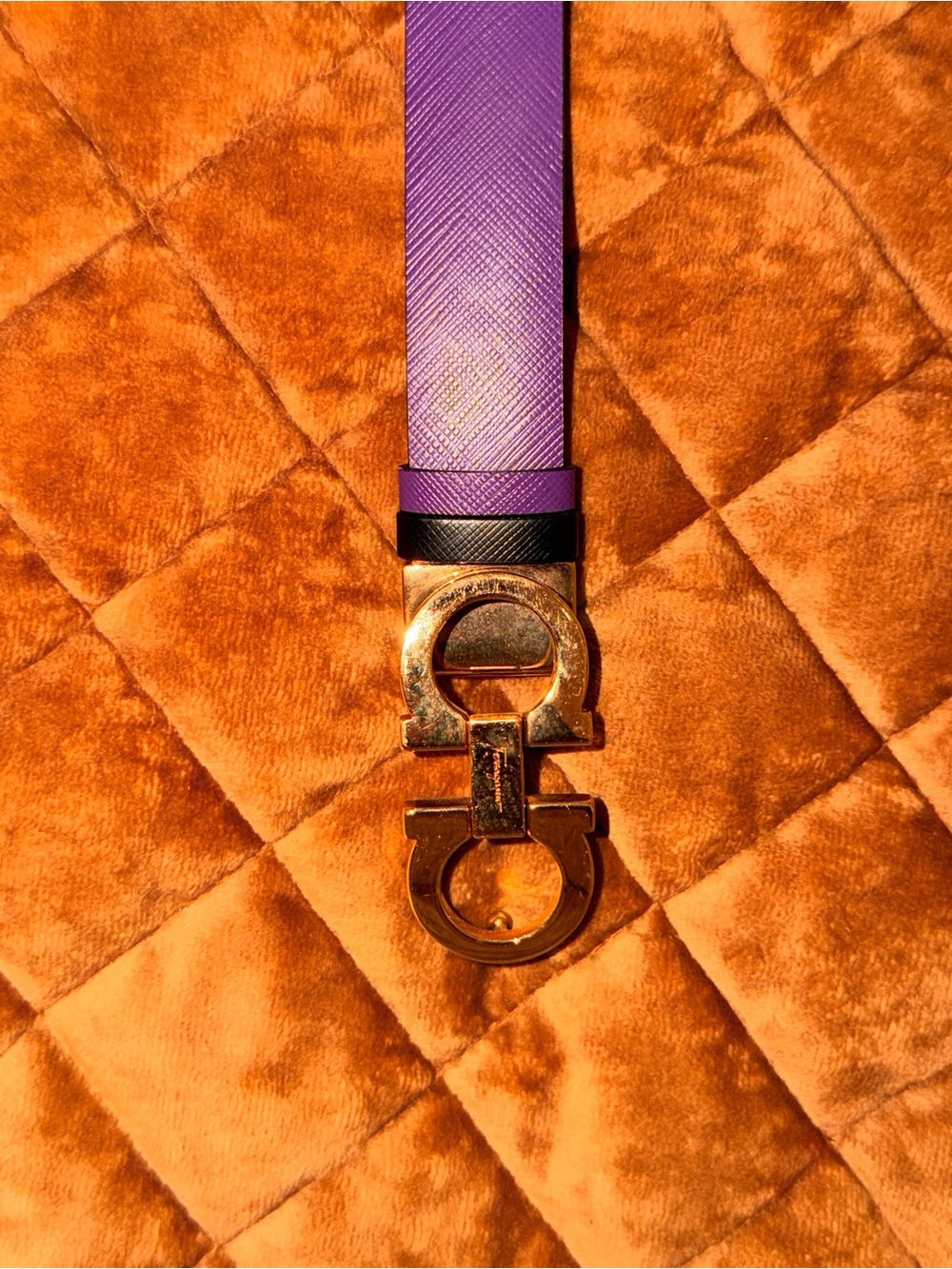 Salvatore Ferragamo Purple Leather Belt with Gold Gancini Buckle